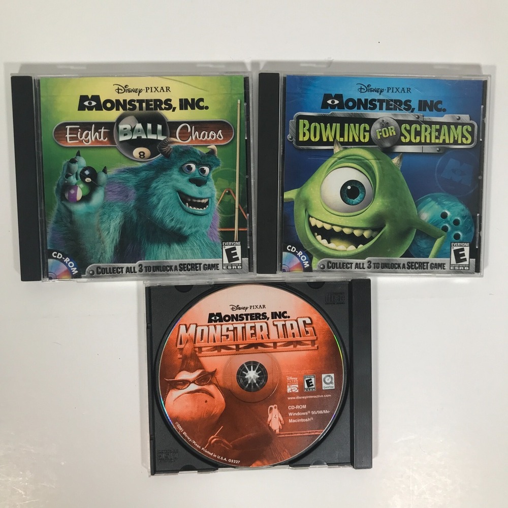 Disney Monsters Inc PC CD-ROM Game Lot Eight Ball Chaos Bowling Monster Tag
